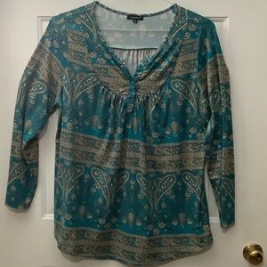 Elegant Teal and Tan Paisley Blouse